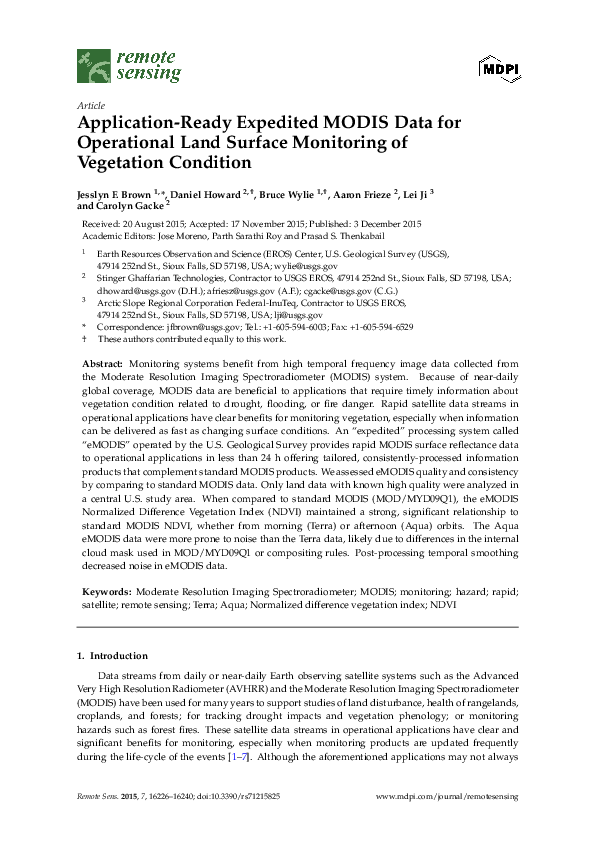(PDF) Application-Ready Expedited MODIS Data for Operational Land ...