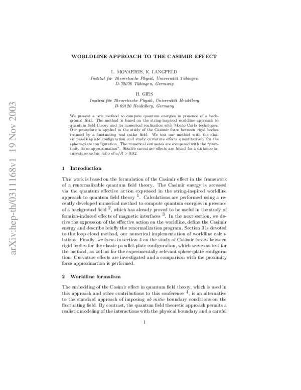 (PDF) Worldline approach to the Casimir effect