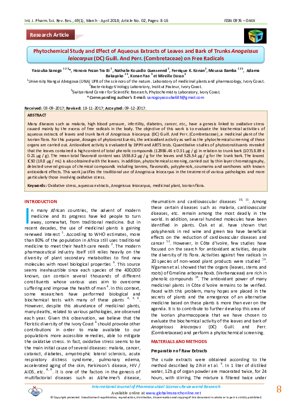 (PDF) Phytochemical Study and Effect of Aqueous Extracts of Leaves and ...
