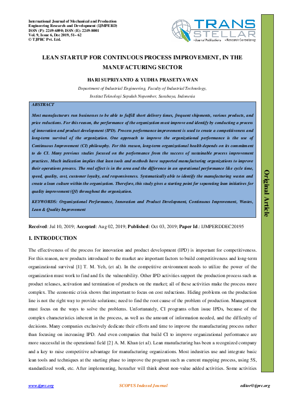 (PDF) Lean Startup for Continuous Process Improvement, in the ...
