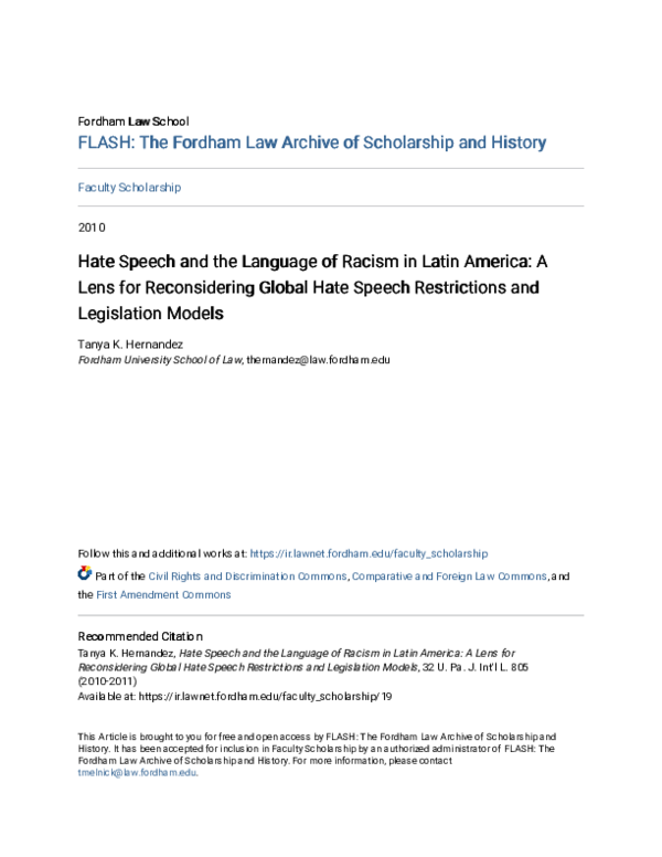 (PDF) Hate Speech and the Language of Racism in Latin America: A Lens ...