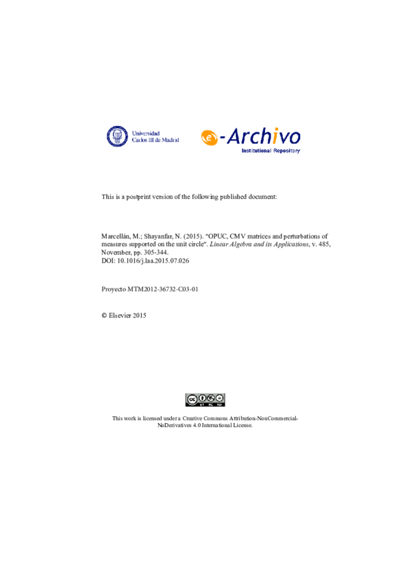 (PDF) OPUC, CMV matrices and perturbations of measures supported on the ...
