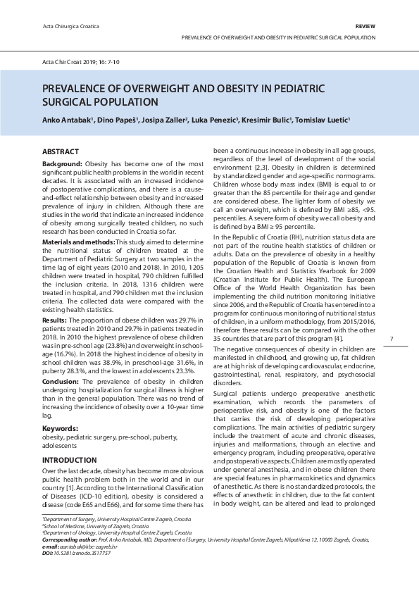 (PDF) Prevalence of Overweight and Obesity in Pediatric Inflammatory ...