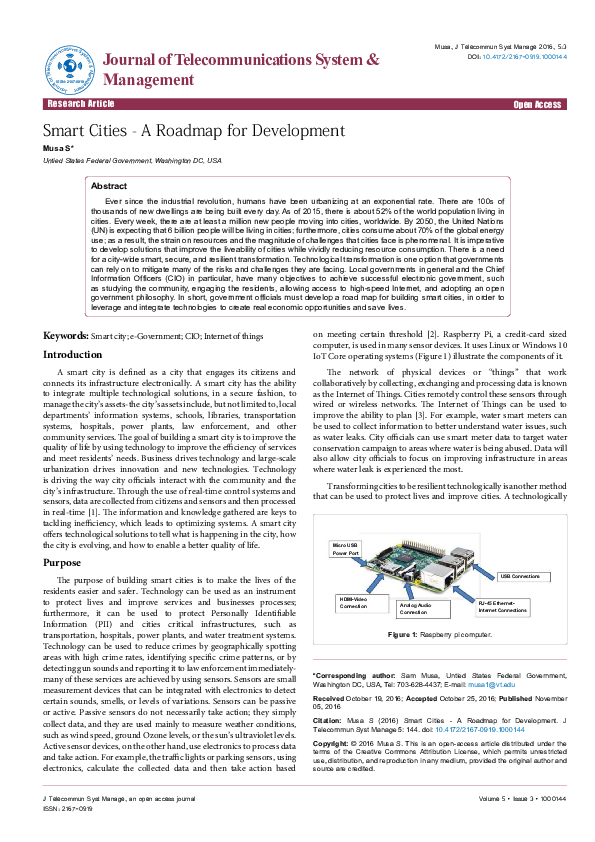 (PDF) Smart Cities - A Roadmap for Development