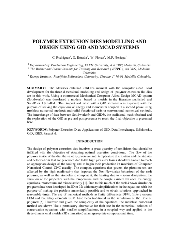 (PDF) Polymer Extrusion Dies Modelling and Design Using Gid and McAd