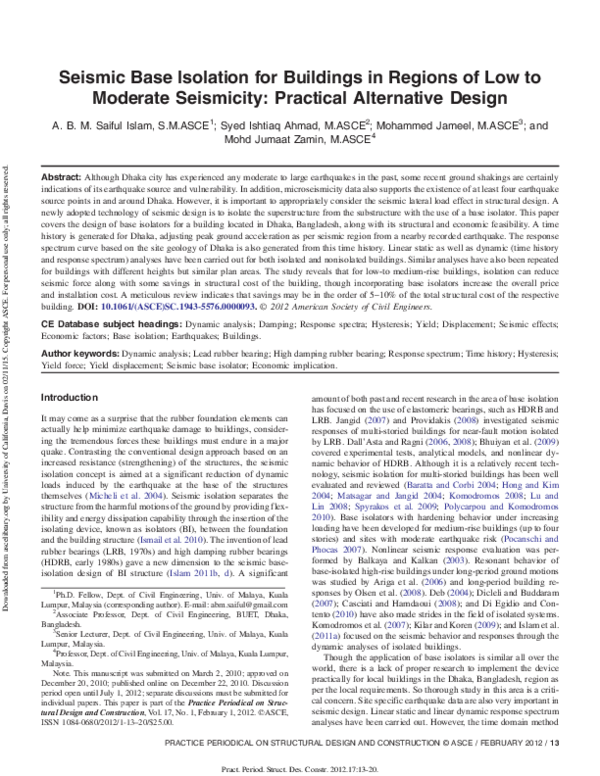 (PDF) Seismic Base Isolation for Buildings in Regions of Low to ...
