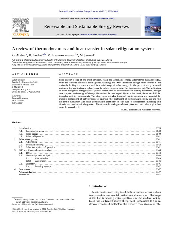 (PDF) A review of thermodynamics and heat transfer in solar ...