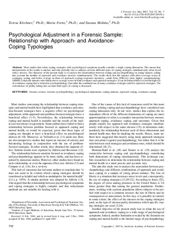 (PDF) Psychological Adjustment in a Forensic Sample Relationship with