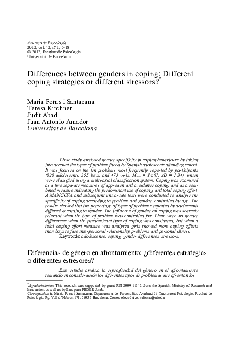 (PDF) Differences between genders in coping: different strategies or ...
