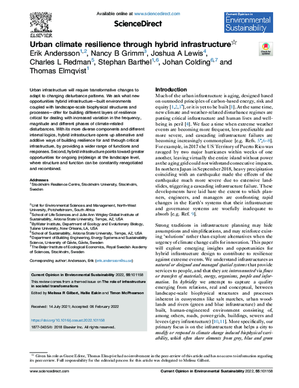 (PDF) Urban climate resilience through hybrid infrastructure