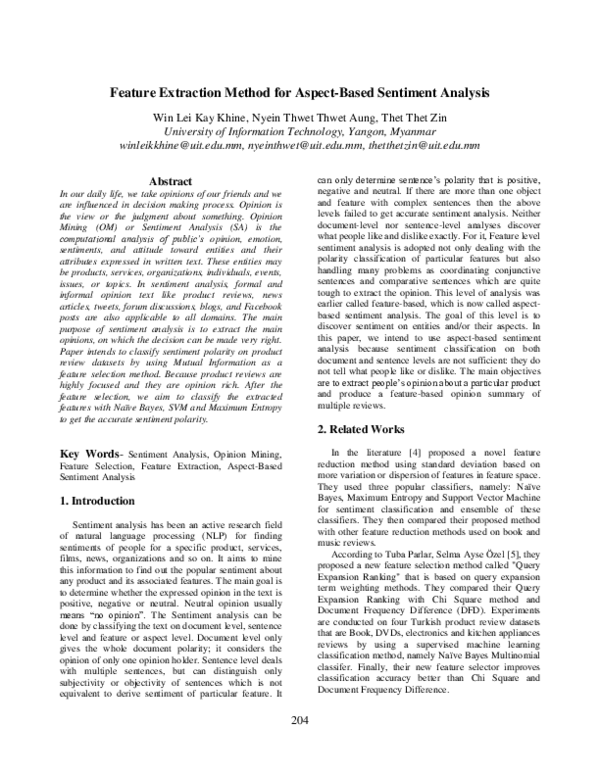 (PDF) Feature Extraction Method for Aspect-Based Sentiment Analysis