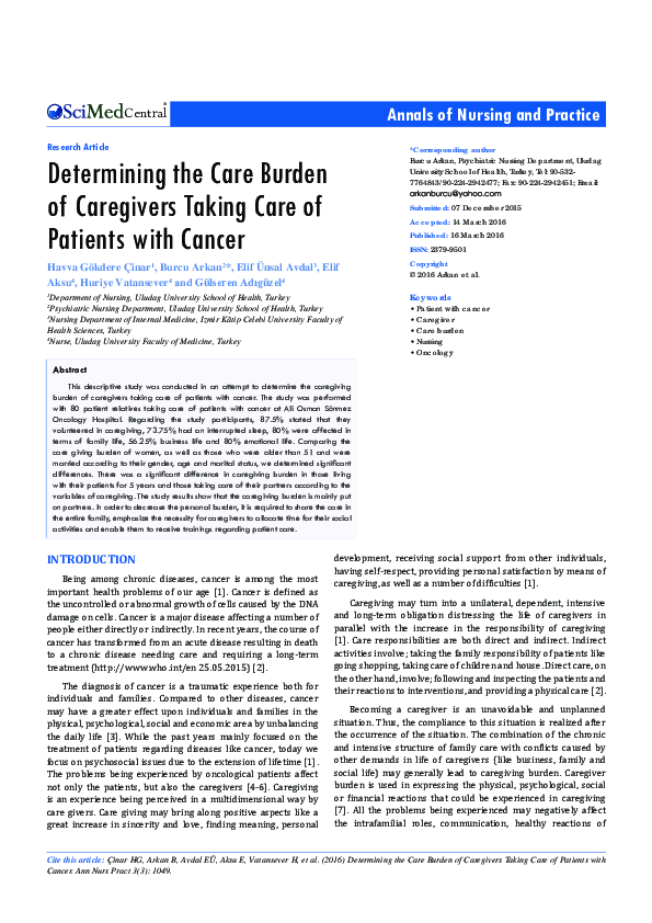 (PDF) Determining the Care Burden of Caregivers Taking Care of Patients ...