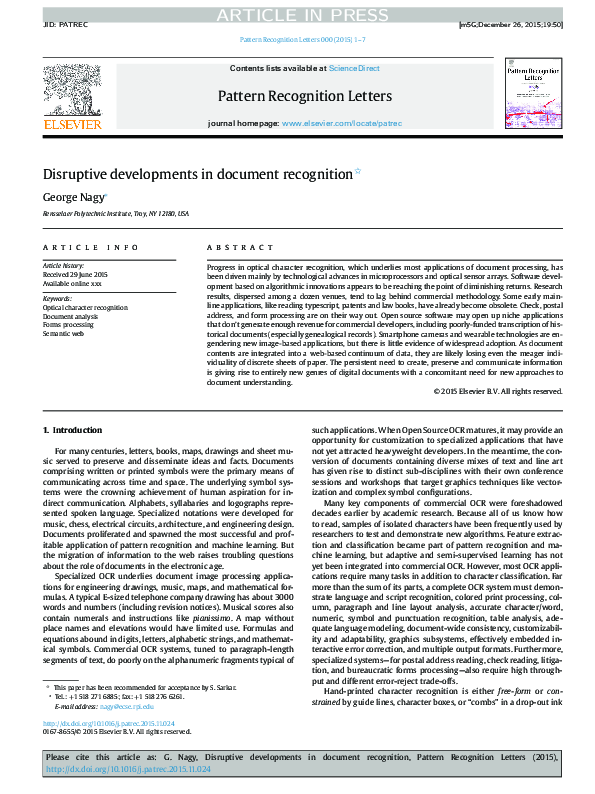 (PDF) Disruptive developments in document recognition
