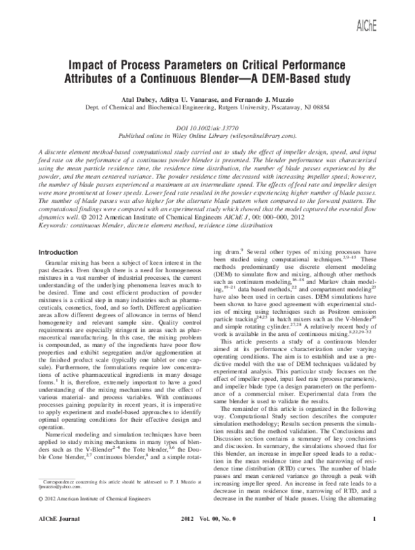 (PDF) Impact of process parameters on critical performance attributes ...