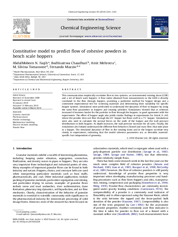 (PDF) Constitutive model to predict flow of cohesive powders in bench ...
