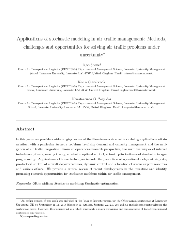 (PDF) Applications of stochastic modeling in air traffic management ...