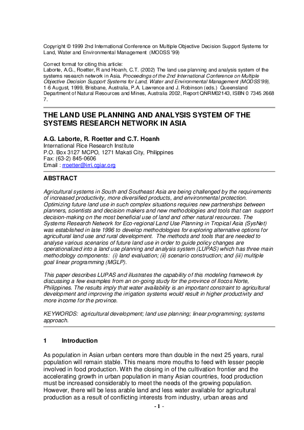 (PDF) The land use planning and analysis system of the systems research ...