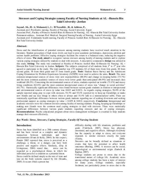 (PDF) Stressors and Coping Strategies among Faculty of Nursing Students ...