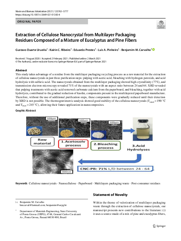 (PDF) Extraction of Cellulose Nanocrystal from Multilayer Packaging ...