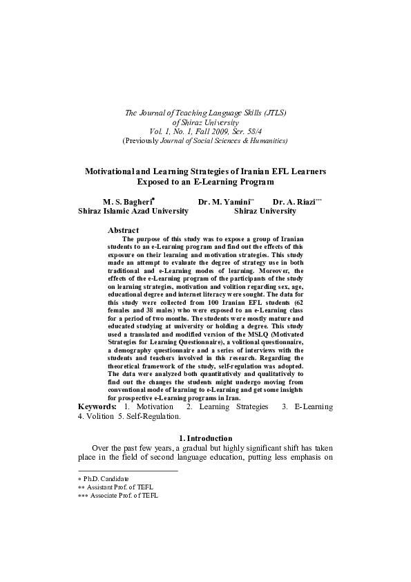 (PDF) Motivational and Learning Strategies of Iranian EFL Learners ...