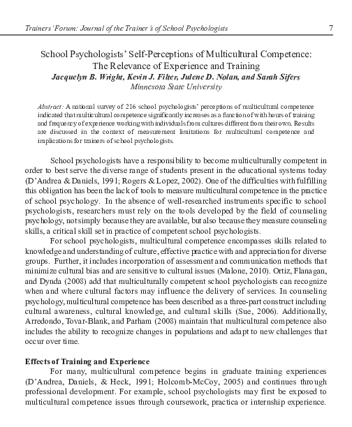 (PDF) School Psychologists' Self-Perceptions of Multicultural ...