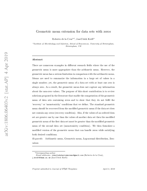 (PDF) Geometric mean extension for data sets with zeros JanUlrich