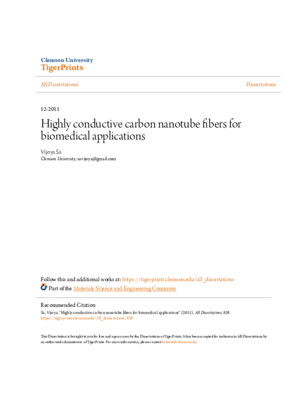 (PDF) Highly conductive carbon nanotube fibers for biomedical applications