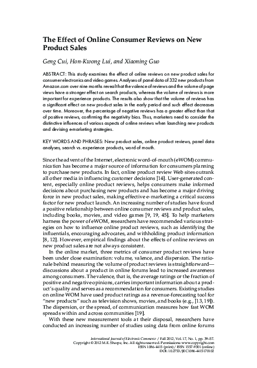 (PDF) The Effect of Online Consumer Reviews on New Product Sales