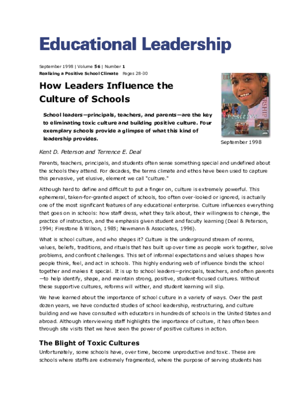 (PDF) How Leaders Influence the Culture of Schools
