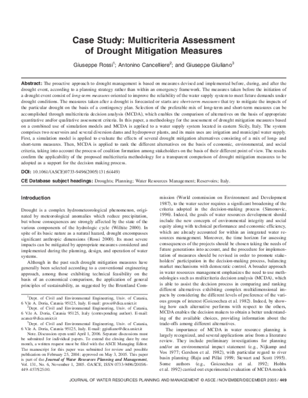(PDF) Case study: multicriteria assessment of drought mitigation measures