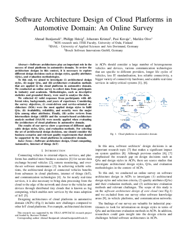(PDF) Software Architecture Design of Cloud Platforms in Automotive ...
