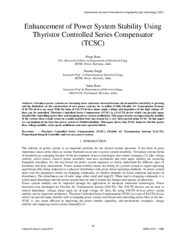(PDF) Enhancement of Power System Stability Using Thyristor Controlled ...