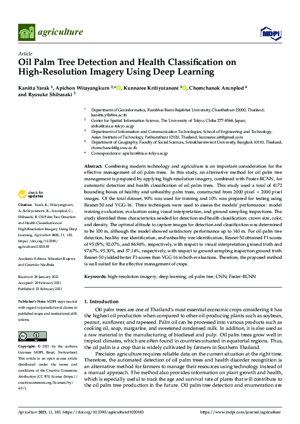 (PDF) Oil Palm Tree Detection and Health Classification on HighResolution Imagery Using Deep