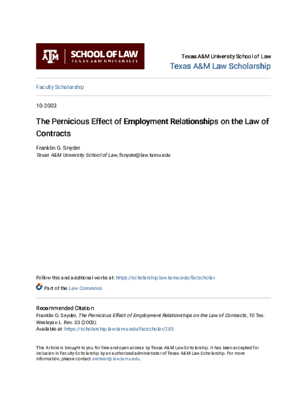 (PDF) The Pernicious Effect of Employment Relationships on the Law of ...