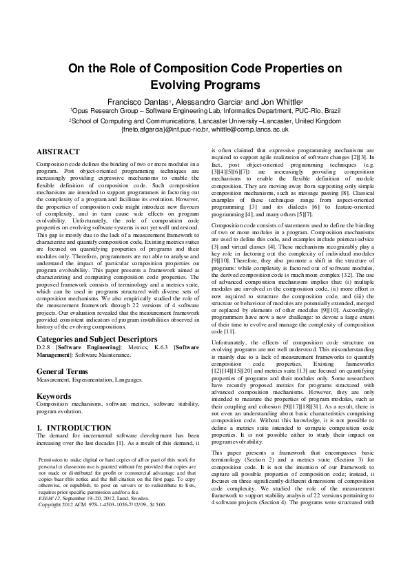 (PDF) On the role of composition code properties on evolving programs