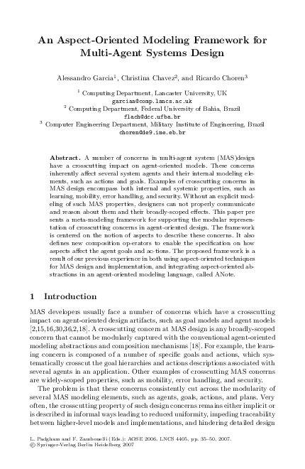 (PDF) An Aspect-Oriented Modeling Framework for Multi-Agent Systems Design