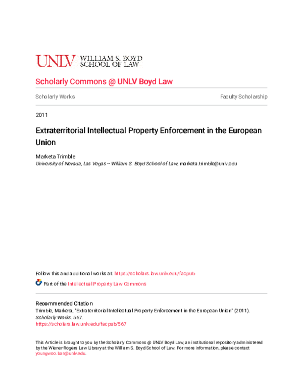 (PDF) Extraterritorial Intellectual Property Enforcement in the ...