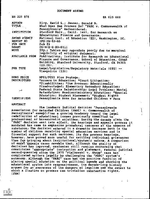 (PDF) What Does Due Process Do? "PARC v. Commonwealth of Pennsylvania