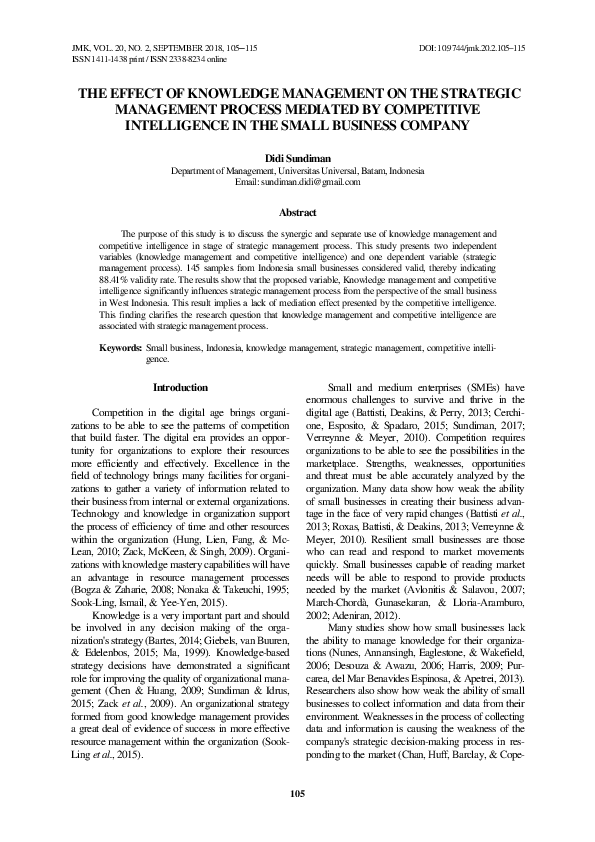 (PDF) The Effect of Knowledge Management on the Strategic Management ...