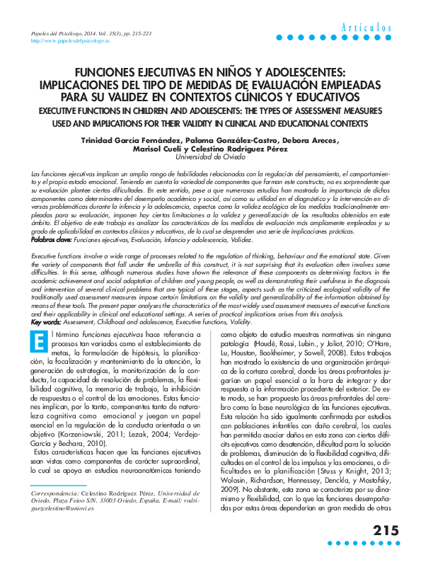 (PDF) Executive Functions in Children and Adolescents: The Types of ...