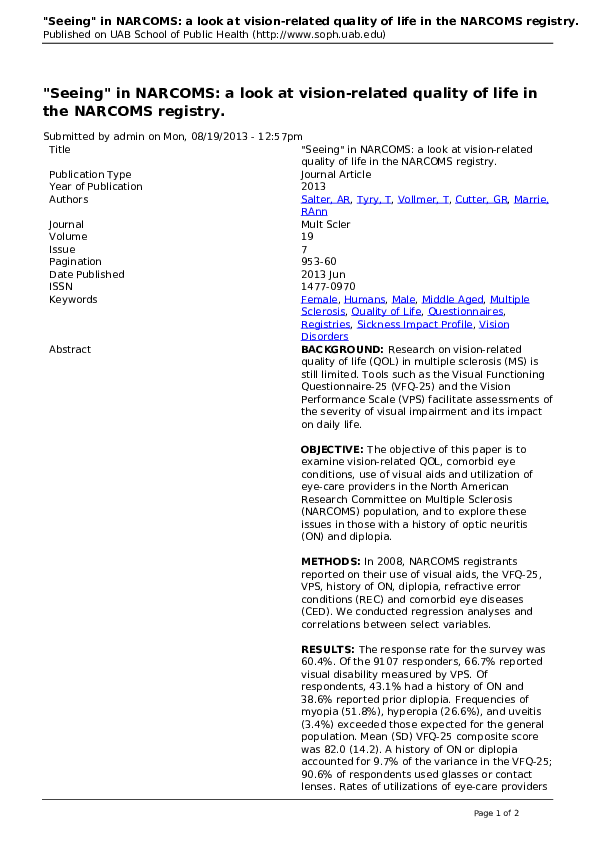 (PDF) “Seeing” in NARCOMS: a look at vision-related quality of life in ...