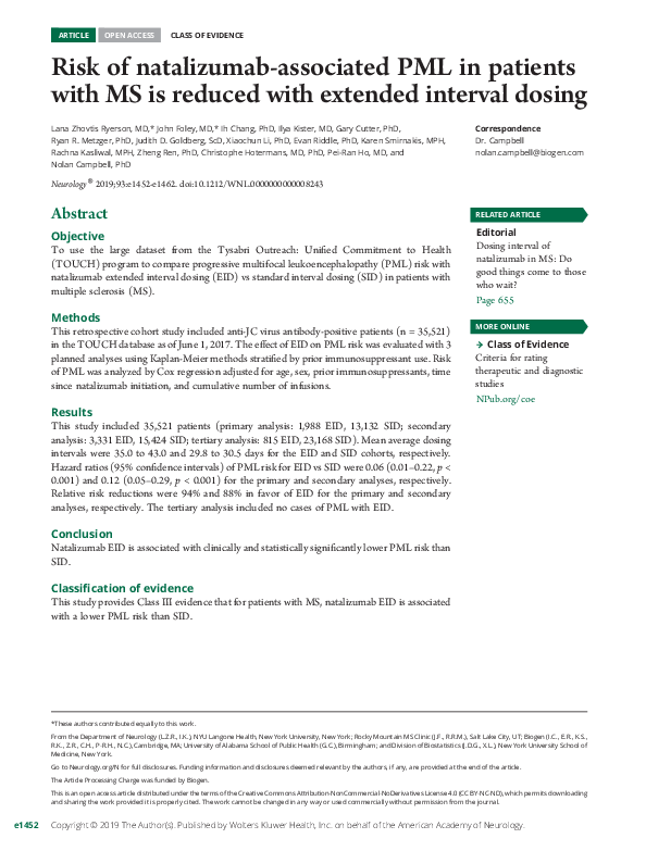 (PDF) Risk of natalizumab-associated PML in patients with MS is reduced ...