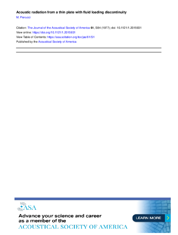 (PDF) Acoustic radiation from a thin plate with fluid loading discontinuity
