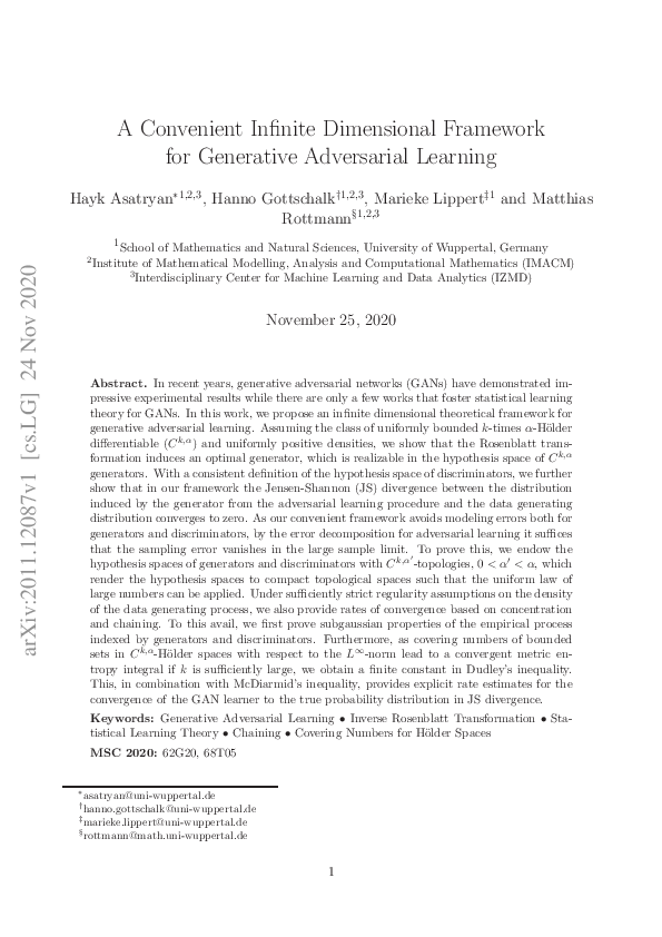 (PDF) A Convenient Infinite Dimensional Framework for Generative ...