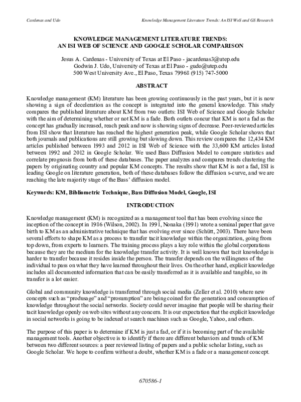 (PDF) Knowledge Management Literature trends: An ISI Web of Science and ...