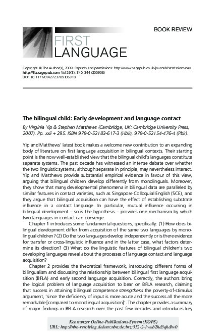 (PDF) The bilingual child : early development and language contact