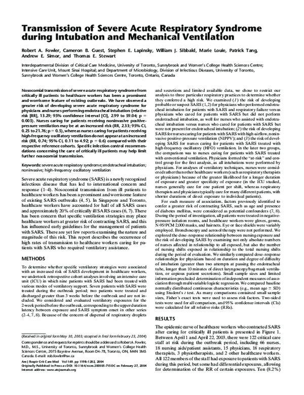 (PDF) Transmission of Severe Acute Respiratory Syndrome During ...