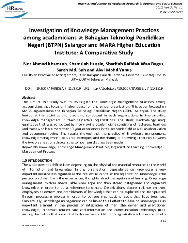 (PDF) Investigation of Knowledge Management Practices among ...