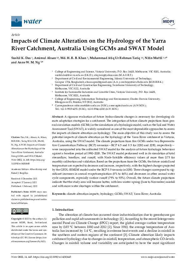 (PDF) Impacts of Climate Alteration on the Hydrology of the Yarra River ...