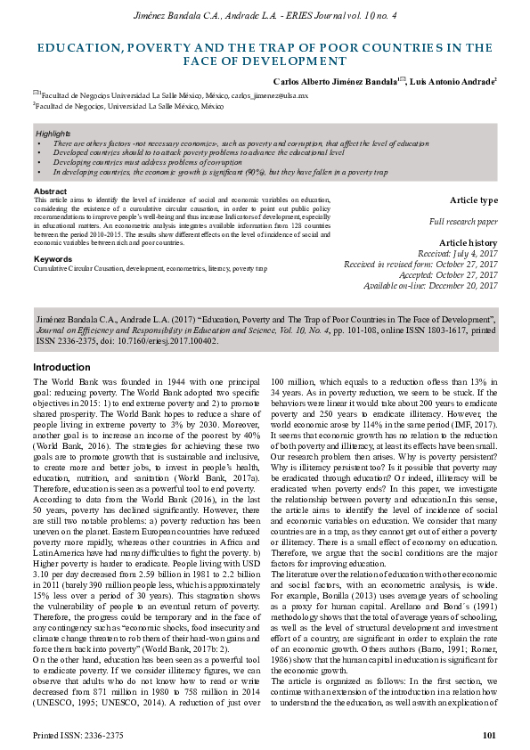 (PDF) Education, Poverty and the Trap of Poor Countries in the Face of ...